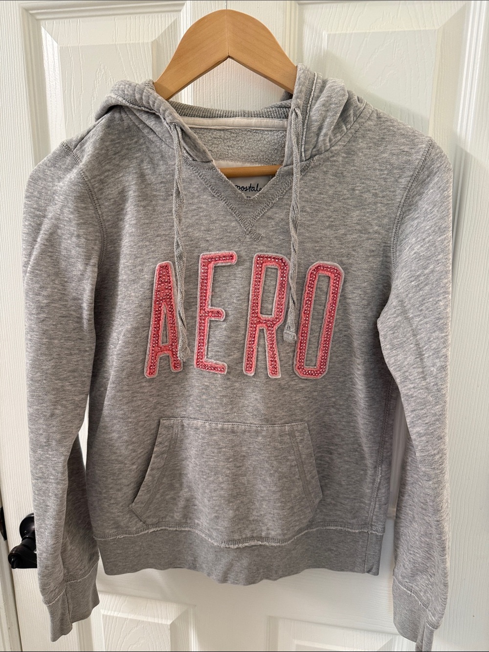 Aeropostale Grey Crewneck Hoodie with Pink Appliqué Logo